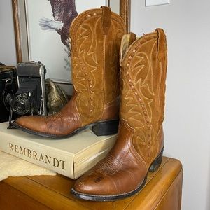 Vintage Leather and Suede Braided Cowboy Boots Size 12